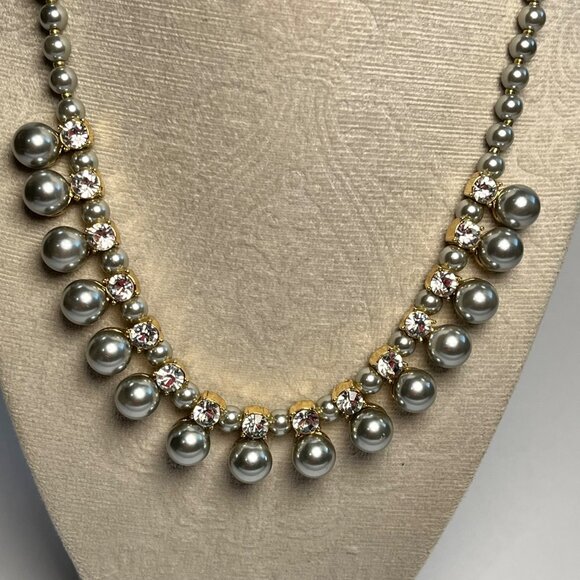 Charter Club Silver and gold Tone Pearl & Crystal Statement Necklace NEW - Picture 2 of 4